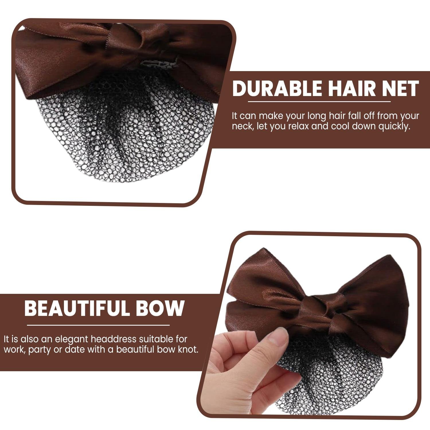 Limitless Bagged Traditional Chinese Style Ribbon Hair Ties, Hair Scrunchies Satin Scarf Hair Tie Elastic Bow Hair Bands Silky Hair Ribbon Long Tail Ponytail (Brown-Hemming-2PC)